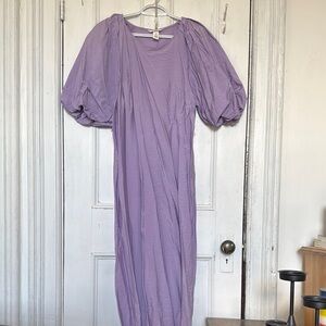 Elegant Purple Puff Sleeve Dress